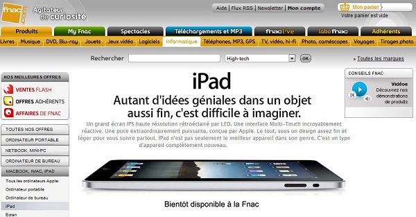 Page iPad Fnac