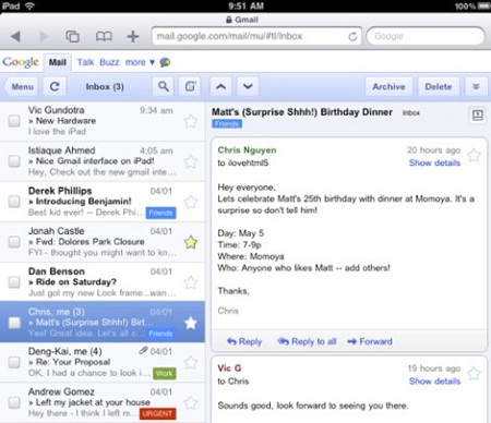 Gmail sur l’iPad