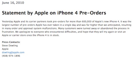 iPhone 4 communiqué Apple