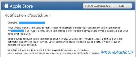 Notification d’expedition bumper Iphone 4