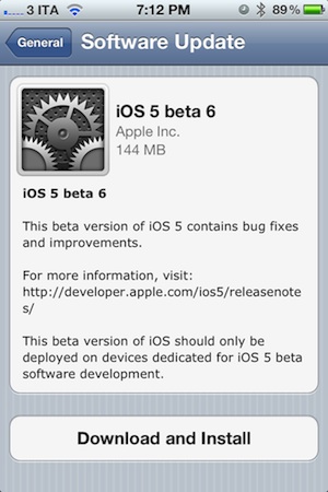 iOS 5 beta 6 OTA