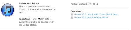 iTunes 10.5 beta 8