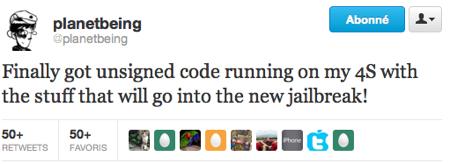 Jailbreak iPhone 4S Planetbeing code non signe