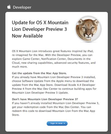 Mise a jour OS X Mountain Lion DP3,1