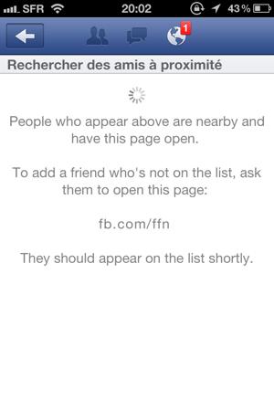 Facebook Rechercher des amis a proximite iOS