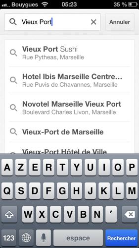 Google Maps iOS Recherche