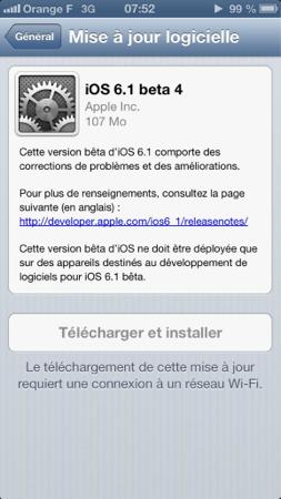 iOS 6.1 Beta 4 erreur mise a jour