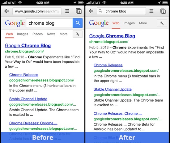 Chrome iOS avant apres recherche