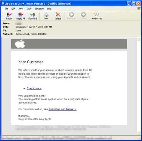 Apple ID Phishing email