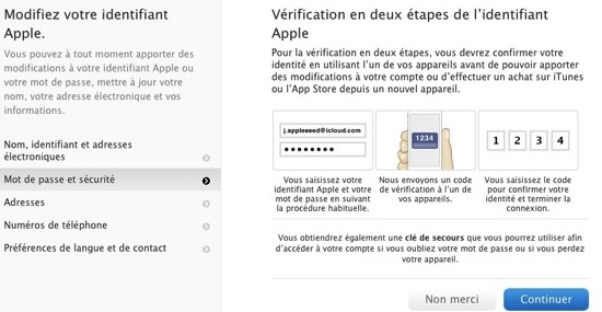 Apple ID verification deux etapes