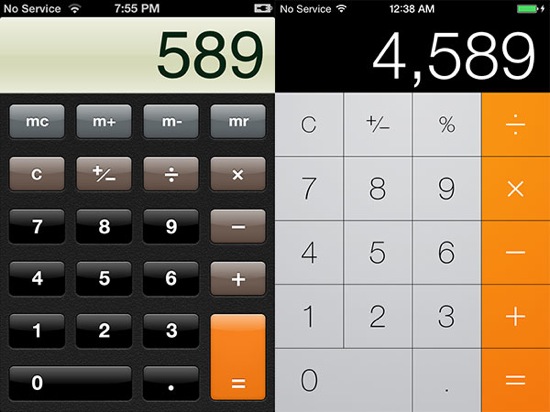 iOS 6 vs iOS 7 Calculatrice