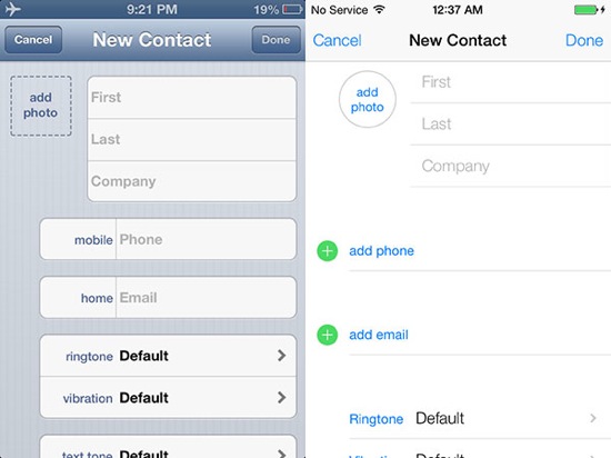 iOS 6 vs iOS 7 Contact