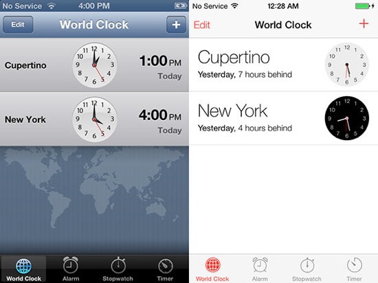 iOS 6 vs iOS 7 Horloge