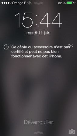 iOS 7 Bloque Cable Lightning non Apple