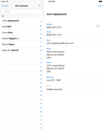 iOS 7 iPad Contacts
