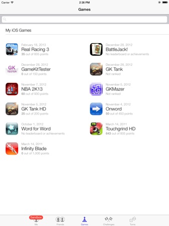 iOS 7 iPad Game Center Jeux