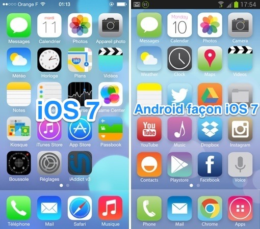 iOS 7 vs Theme iOS 7 sur Android