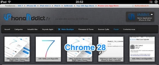 Chrome 28 Plein Ecran iPad 2