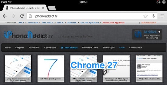 Chrome 28 Plein Ecran iPad