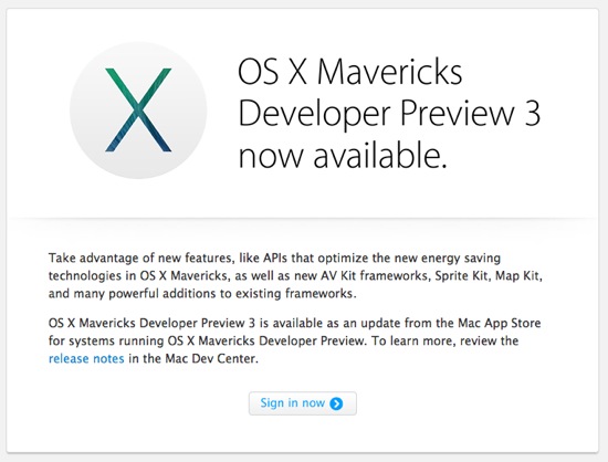 OS X Mavericks Developer Preview 3