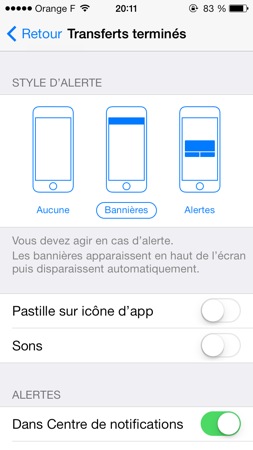 iOS 7 beta 4 transferts termines push
