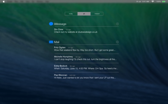 OS X Facon iOS 7 Centre de notifications