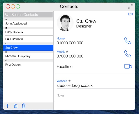 OS X Facon iOS 7 Contacts