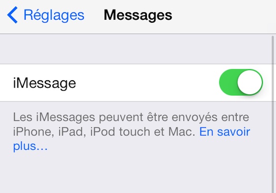 Reglages iMessage iOS 7