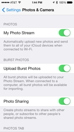 iOS 7.1 Beta Photos Mode Rafale iCloud