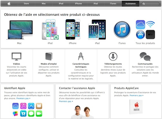 Apple Page Assistance Ancienne Interface