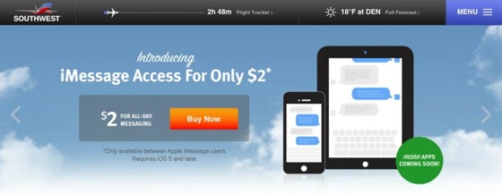 Southwest Airlines iMessage 2 Dollars