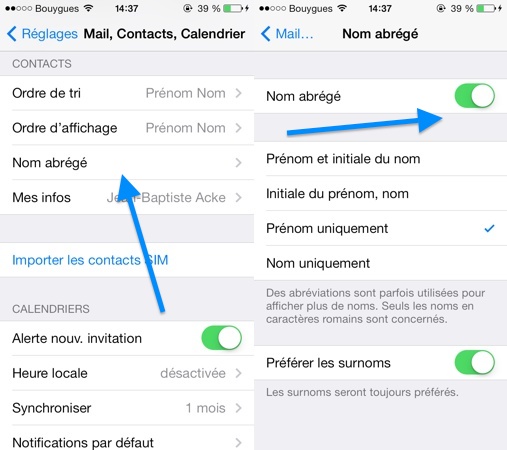 iOS 7 Nom abrege Messages