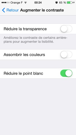 iOS 7.1 Beta 3 Reduire le point blanc