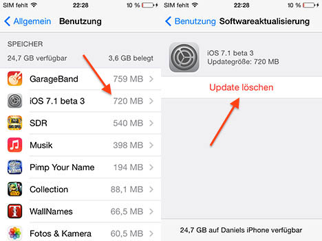 iOS 7.1 Beta 3 supprimer mise a jour iOS