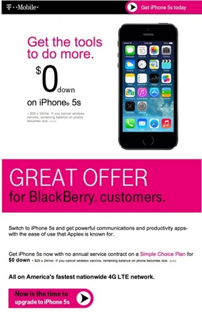 T-Mobile Offre Pour iPhone 5s BlackBerry
