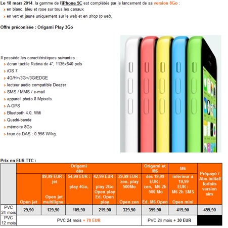 Brochure Orange iPhone 5c 8 Go