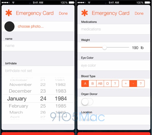 Maquette Healthbook iOS 8 Urgence