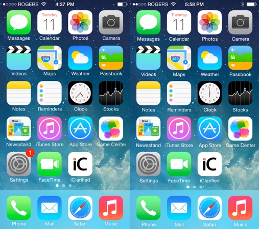 iOS 7 vs iOS 7.1 Icones Telephone FaceTime Messages Photos