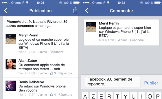 Facebook iOS Repondre Commentaires Pages