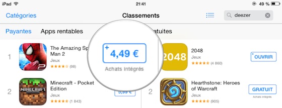 iOS 7.1.1 App Store Achats Integres