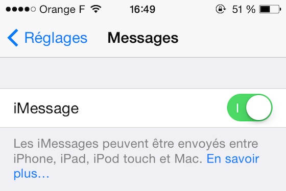 iMessage iOS 7 Reglages