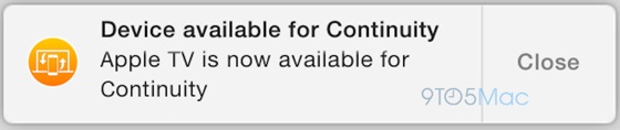 OS X Yosemite Beta Handoff Notification Apple TV