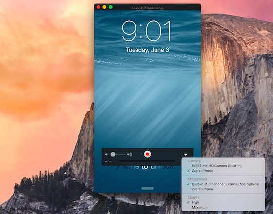 OS X Yosemite Enregistrer Ecran iPhone iPad iOS 8