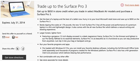Surface Pro 3 Remise 650 Dollars MacBook Air