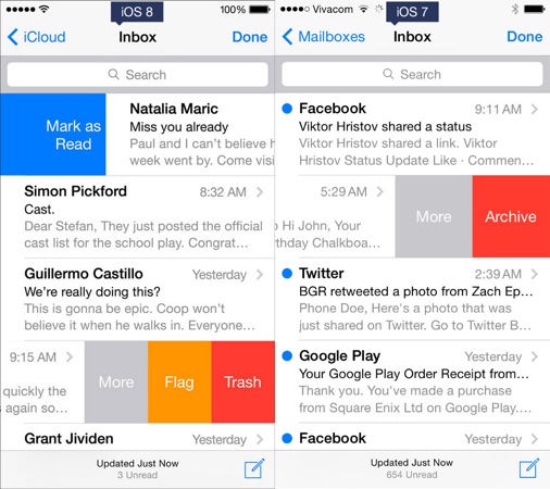 iOS 7 vs iOS 8 Mail
