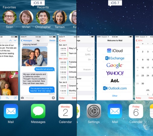 iOS 7 vs iOS 8 Multitache Contacts