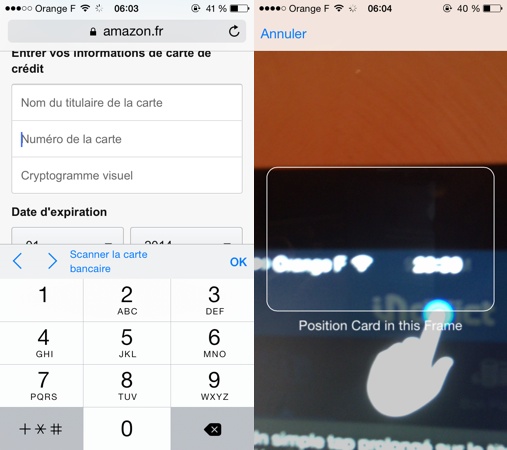 iOS 8 Safari Scanner Carte Bancaire