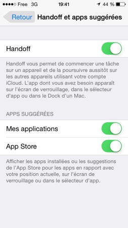 iOS 8 Beta 4 Reglages Handoff