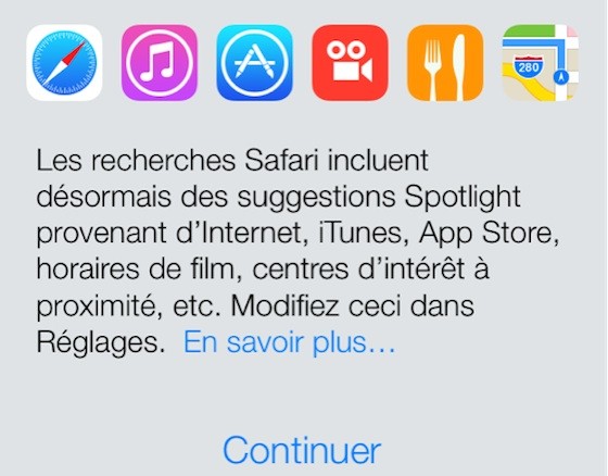 iOS 8 beta 4 Safari Recherche Spotlight