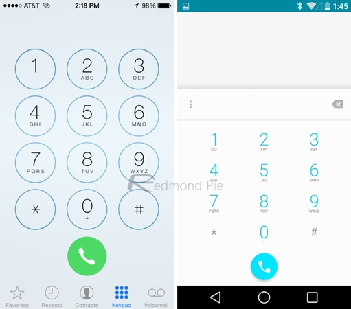 iOS 8 vs Android L Telephone
